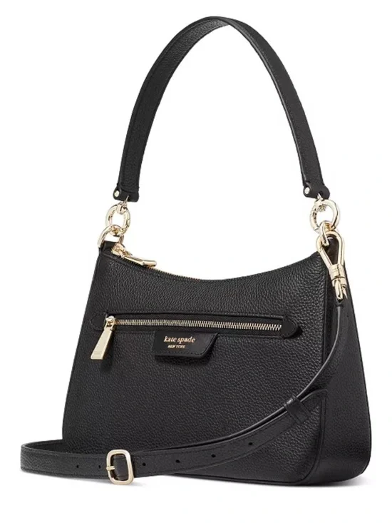 KATE SPADE NY Hudson Small Pebbled Leather Convertible Shoulder Bag- BLACK