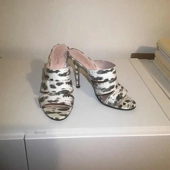 Kate Spade Fission White Gray Tejus Lizard High Heel Mule Sandals‎ 8