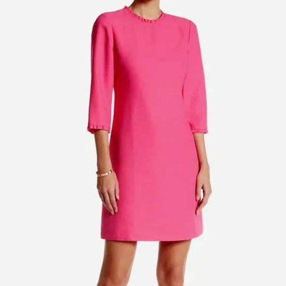 Kate Spade Dizzy Pink Ruffle Trim Flare Crepe Short Dress Size 4