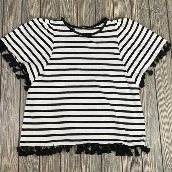 Kate Spade Broome Street Tee Women Sz S Striped Tassels Cotton Designer Yachting