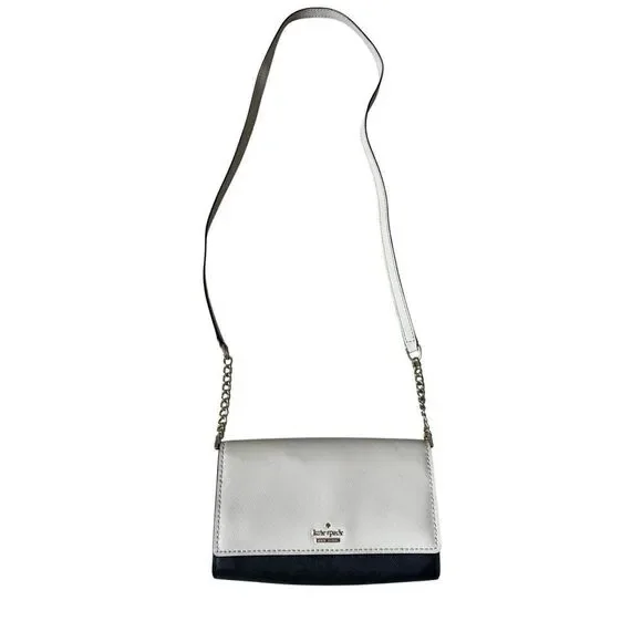 Kate‎ Spade Crossbody Bag Purse Leather Cream Black Chain