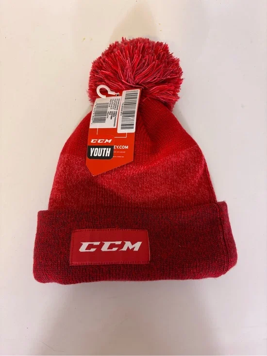 New CCM Youth Red Gradient Youth Pom Winter Beanie Hat