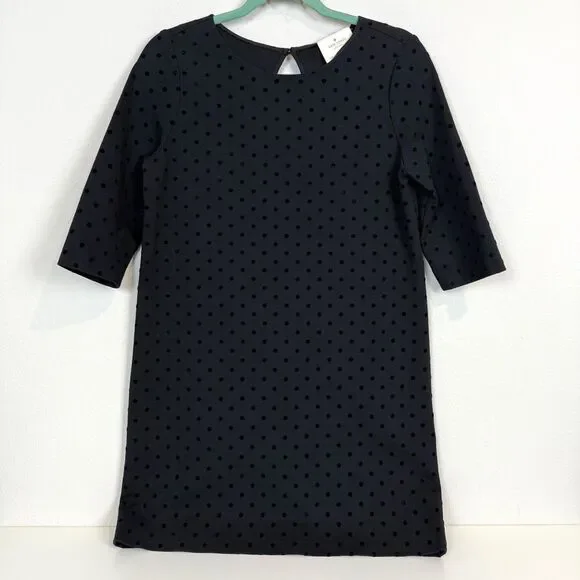 Kate Spade Polka Swiss Dot Dress 3/4 Sleeve Black Shift Textured S