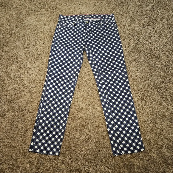 Kate Spade Play Hooky Perry Street  Blue White‎ Diamond Plaid Denim Capris Sz 26