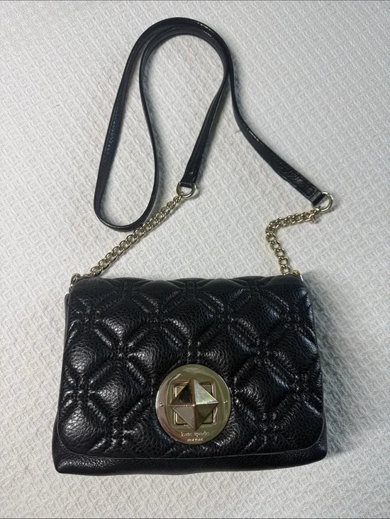 Kate Spade black quilted leather crossbody bag with gold chain and hardware