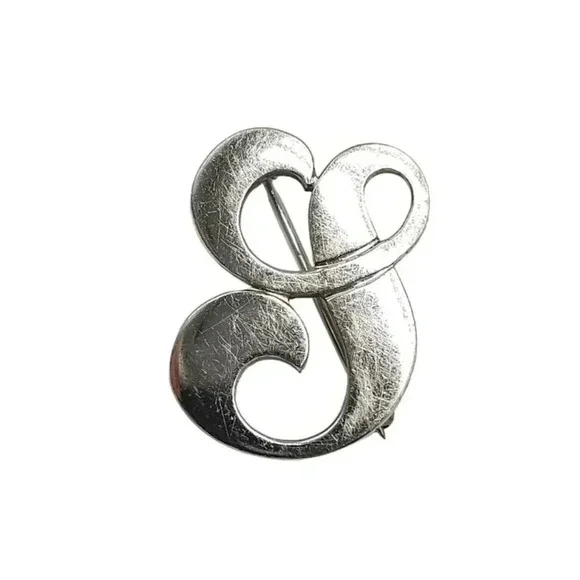 Danecraft Sterling Silver Swirl Monogram Inital S Brooch Pin Vintage