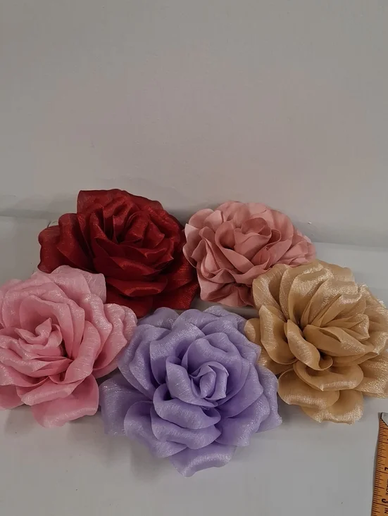 5 Fabric Flower Brooch/Hair Clip - Purple, Pink, Red, Blush, Gold