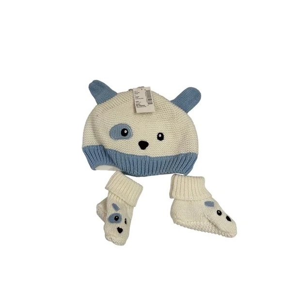 The Children's Place Beanie Bootie Set 6-12M Blue White Puppy Dog Baby Kids