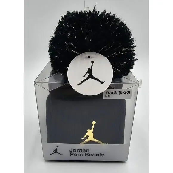 Jordan Girl's Youth 8-20 Black Pom Winter Beanie NIB W/Gift Tag