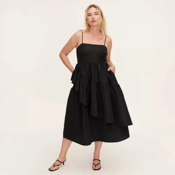 Kate Spade New York for target Black Women's Tiered Ruffle Midi Tank Dress L