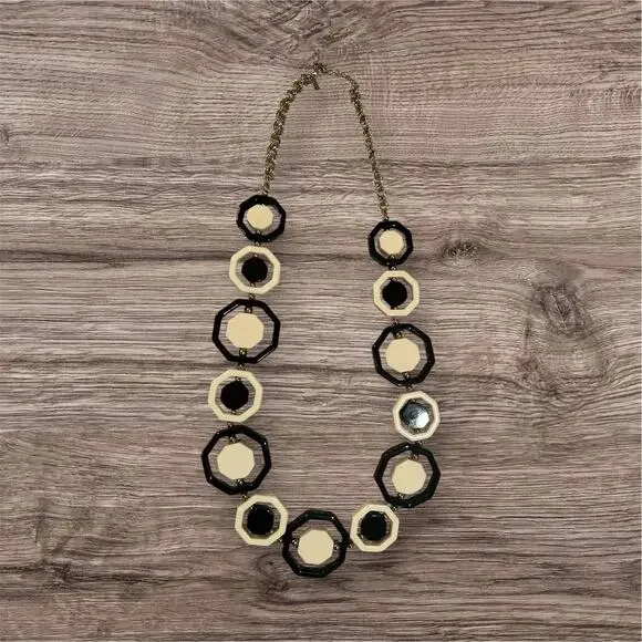 Vintage Kate Spade Florence Broadhurst Octagon Black Cream Statement Necklace