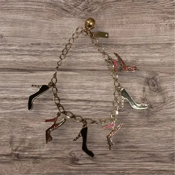 Kate Spade High Heel Stiletto Gold Tone Shoe Charm 9 inch Bracelet