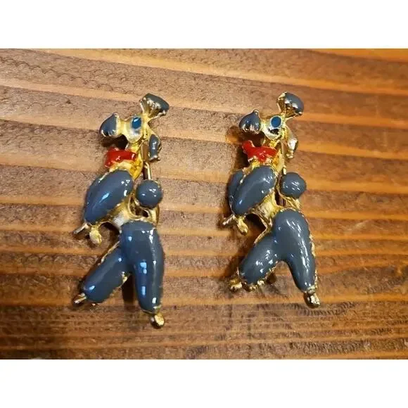 Two Unique Gray Poodle‎ Enamel Pin Brooch