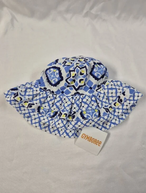 Gymboree Greek Isle Style Mosaic Blue White Tiered Sun Hat 0-12 Mos. NWT