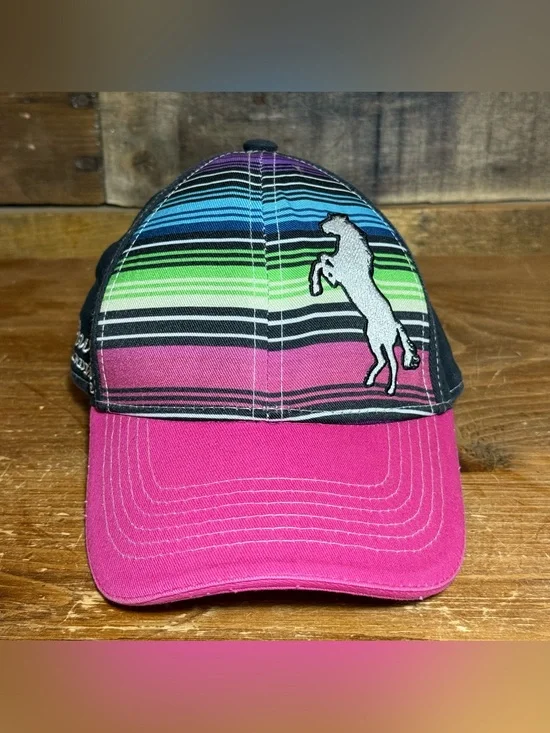 Kids Pink Brim Striped Horse Patch Baseball Cap