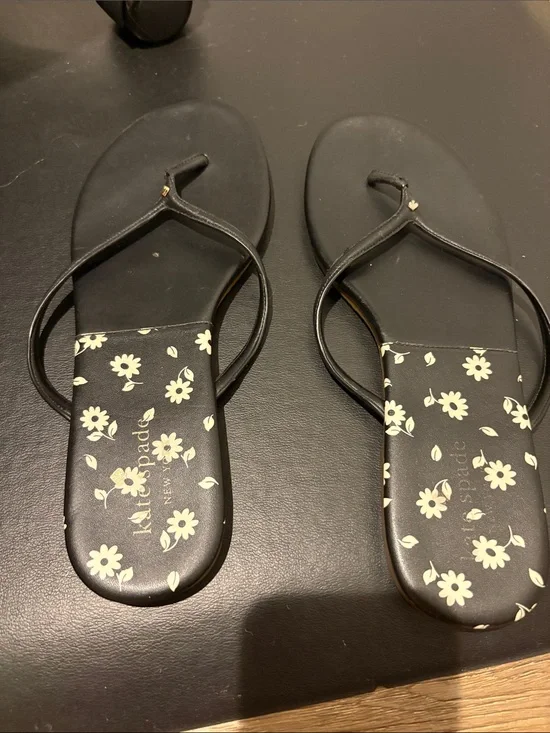 kate spade Black Floral Thong Sandals