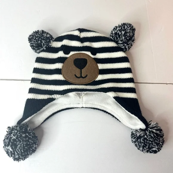 Toddler Bear Face Winter Hat Cap with Earflaps Fleece Lined Beanie Unisex Small