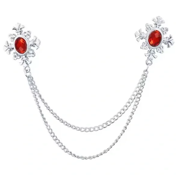 Anthropologie Silver and Red Floral Brooch