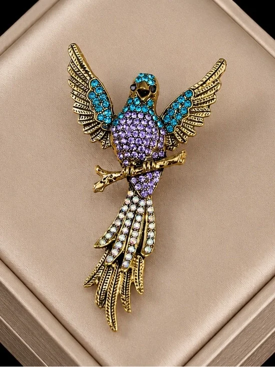 Multicolor Gold Parrot Brooch