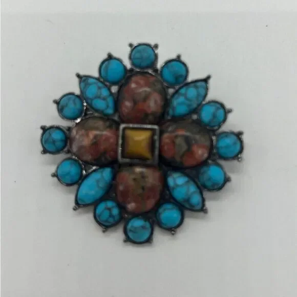 Faux Turquoise & Sunstone Brooch Pin‎