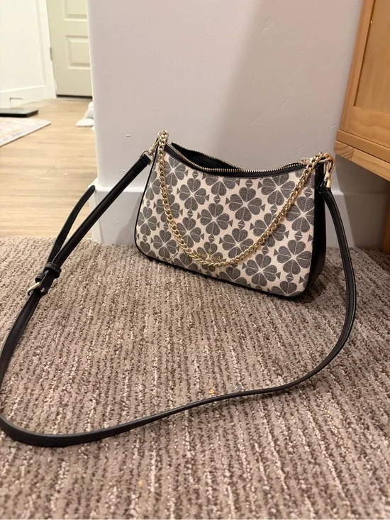 kate spade Black & Cream Floral Crossbody with Gold Chain