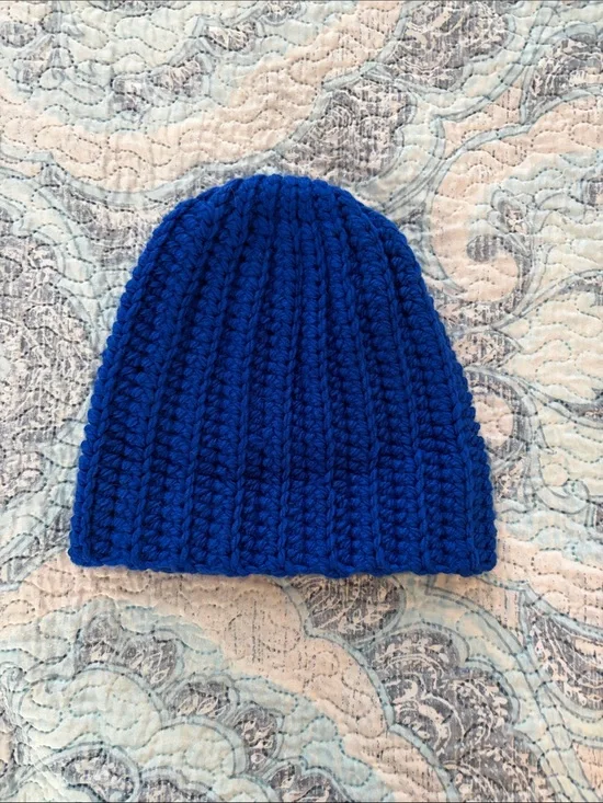 Hand Crafted Kids Knit Beanie - Bright Blue