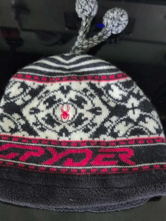 Child's Spyder Black, White & Pink Fair Isle Pom Beanie