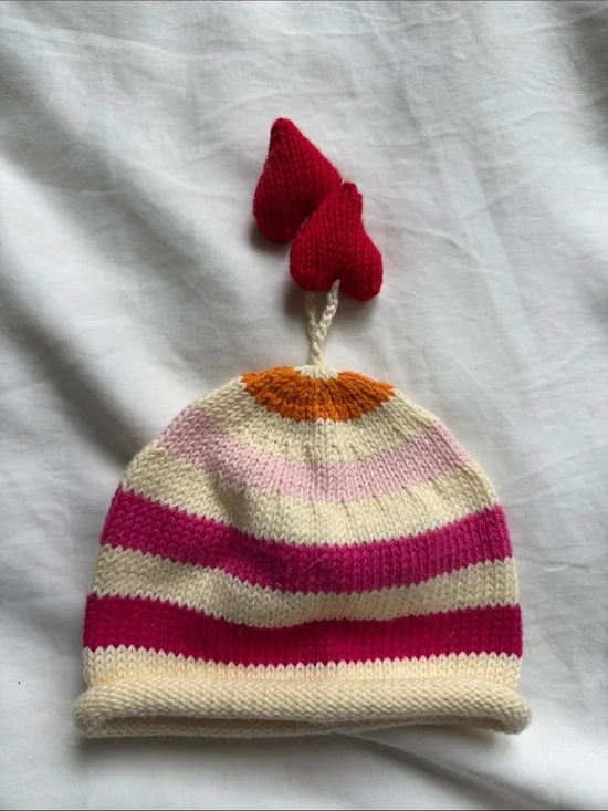 Melange Striped Knit Kids Hat in Cream, Pink, Fuchsia, Orange, Red