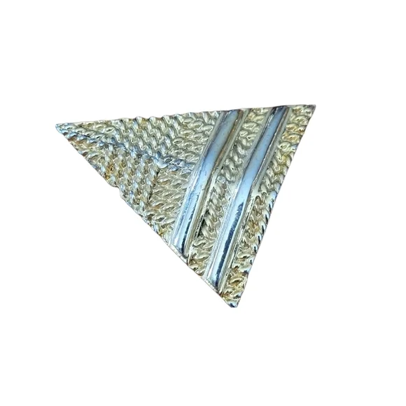 Vintage Triangle Geometric Brooch Mixed Metal Gold‎ Silver Tone Textured Pin