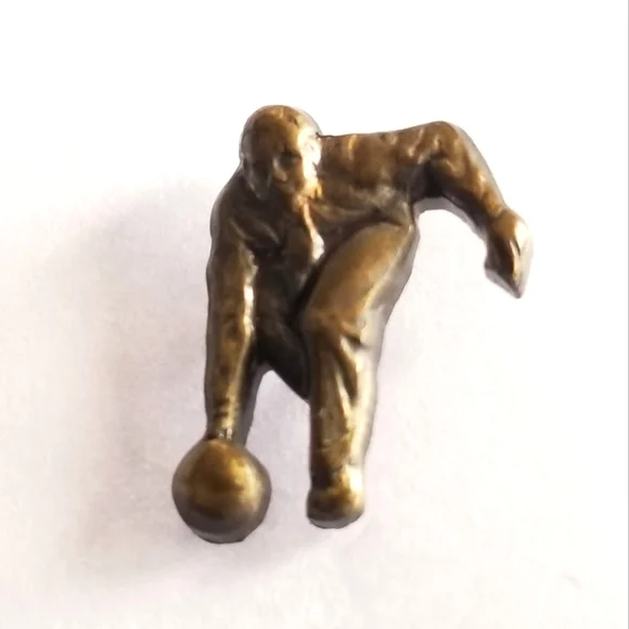Vintage bowler pin tiny bowling man bronze - gold tone bowl brooch
