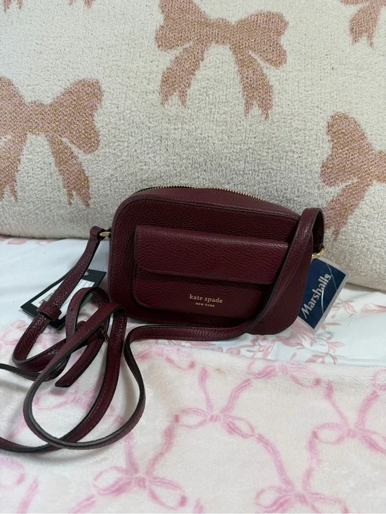 kate spade burgundy pebbled leather camera crossbody