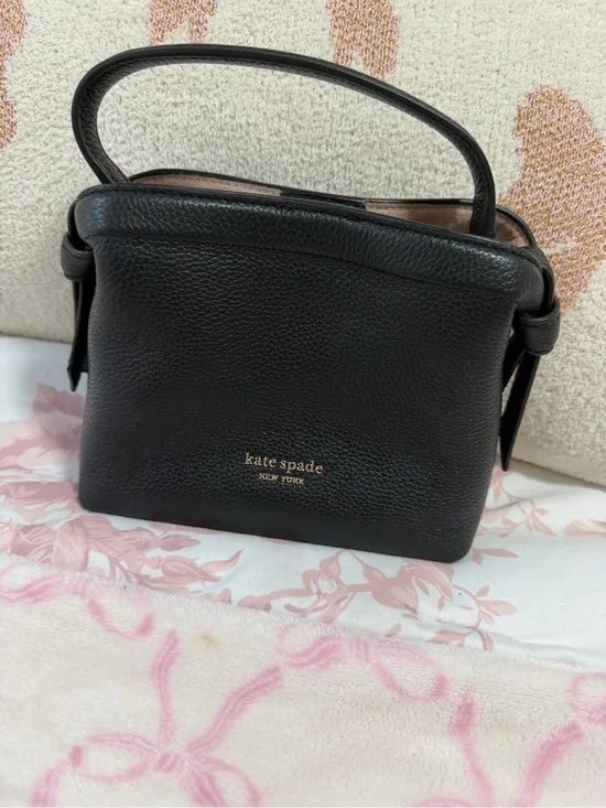 kate spade Black Pebbled Leather Shoulder Bag with Gold Logo