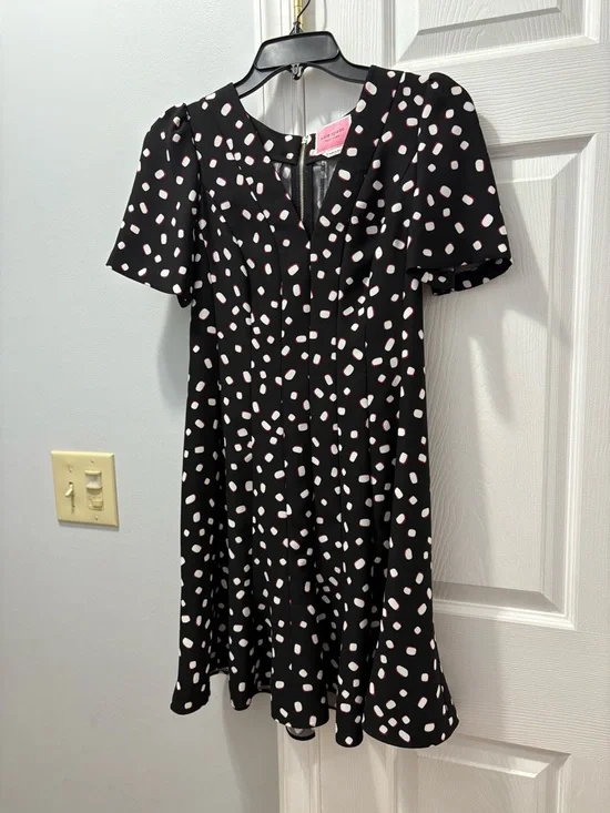 Kate Spade Mallow Dot Print Short-Sleeve Crepe Fit and Flare Dress Size 0