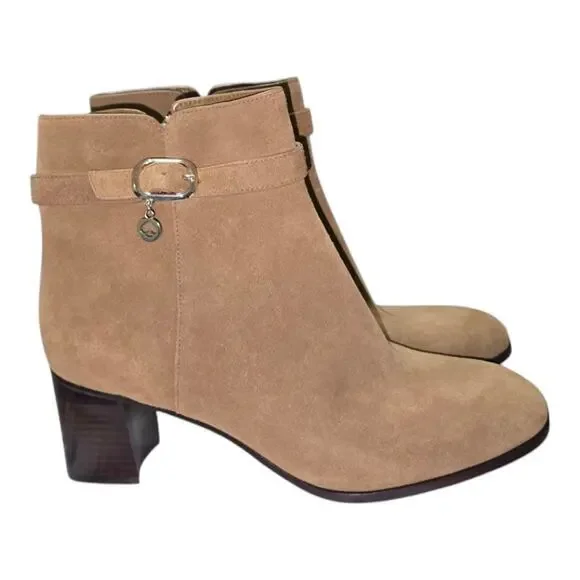 Kate Spade Suede Ankle Boots Tan Brown Block Heel Buckle Charm Booties 10 new‎
