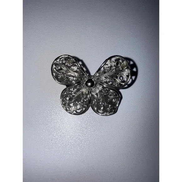 Vintage Emmons Silver Tone Open Scroll Filigree Butterfly Pin Brooch‎