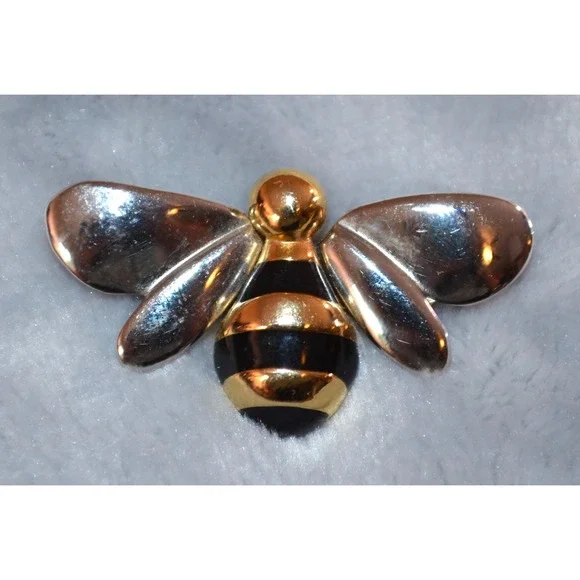 Vintage Liz Claiborne Silver Tone & Gold Tone Bumble Bee Brooch / Pin  1.5