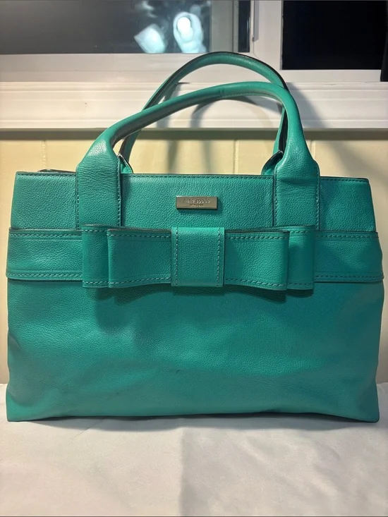 GUC Kate Spade Quinn Villabella Avenue Teal Green Leather Bow Satchel Tote Bag