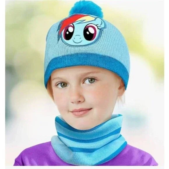 Hasbro My Little Pony Girls Winter Pom Pom Beanie Gloves & Gaiter Set Age 4-7