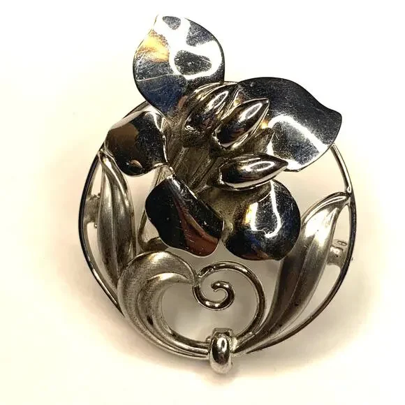 Antique 1940's Carl Schraysshuen‎ Trumpet Flower Brooch Sterling Pat. 130141
