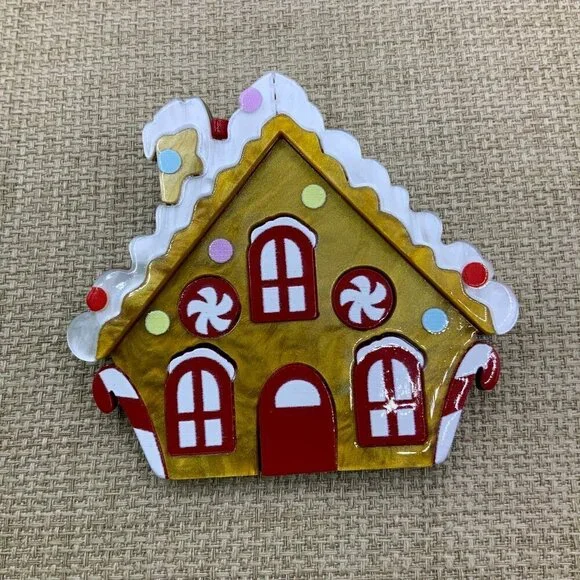 Gingerbread House Christmas Candy Red Resin Pin