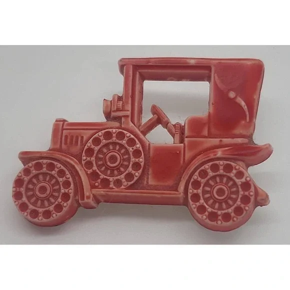 Vintage red resin Model- T car brooch‎ pin made in Western Germany