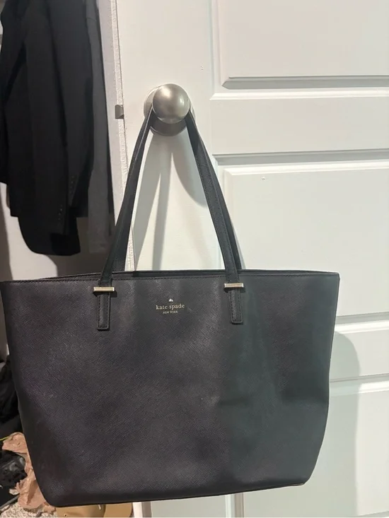 kate spade Black Leather Tote with Gold Logo Hardware