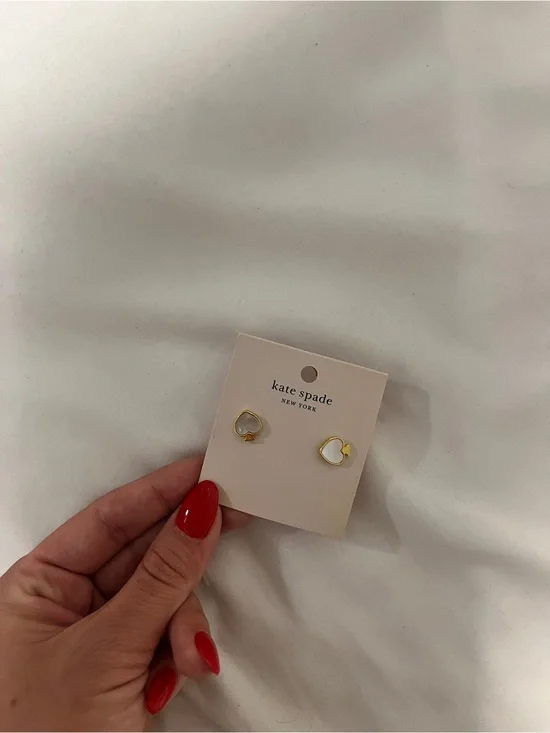 kate spade Gold Heart Stud Earrings with White Center