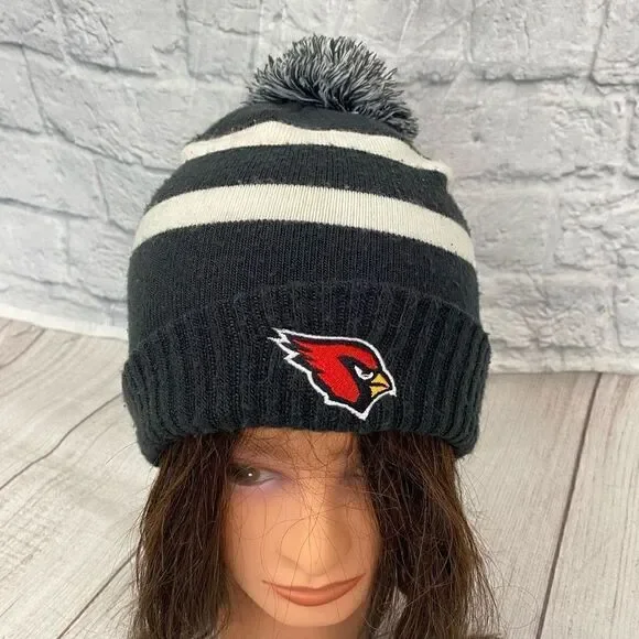 Under Armour youth OS B&W stripe cuff beanie w/pom Pom & Cardinal logo