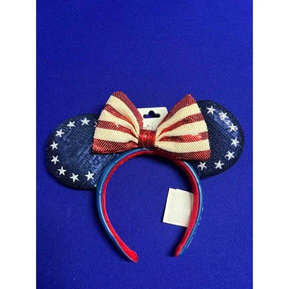 2026 Disney Parks Americana America Sequin Mickey Minnie Mouse Ear Headband New