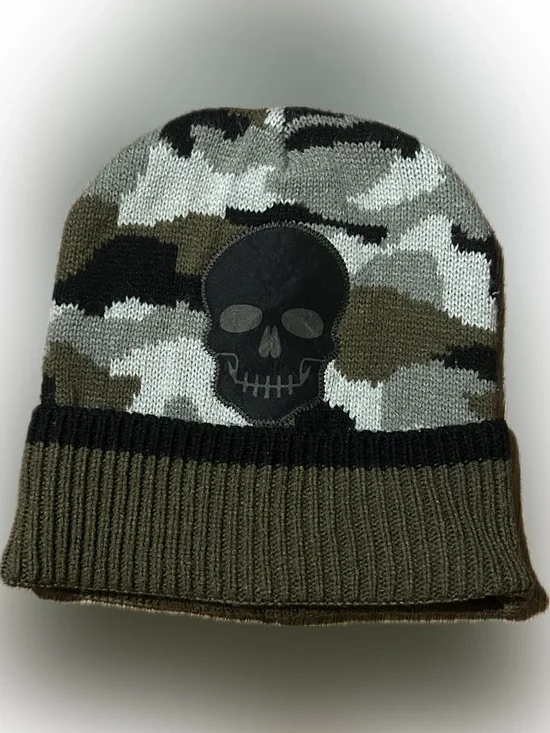 Boys Camo Print Beanie With A Skull