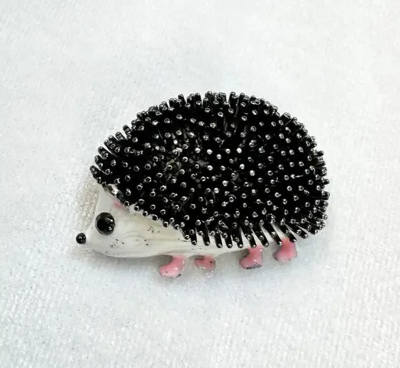 Cute Hedgehog Brooch Pin Black White Enamel Animal Jewelry  New 1.5