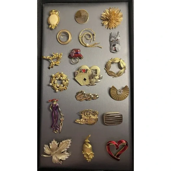 Vintage to Modern Mixed Metal Brooch Pin Lot - Set of 19 Brooches