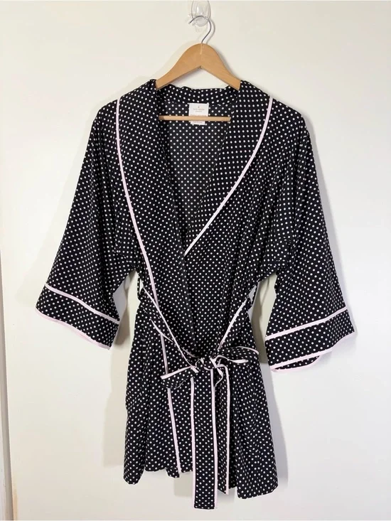 Kate Spade NY Dream A Little Dream Robe M Black Pink Polka Dot Wrap