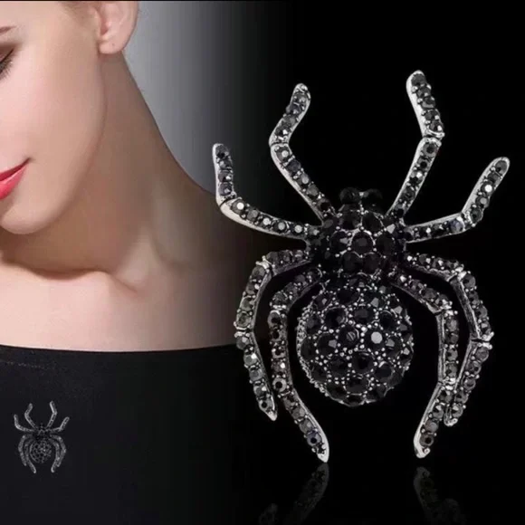 Spider silver plated/black Rhinestone Halloween Brooch Women Suit‎ Brooches Pin